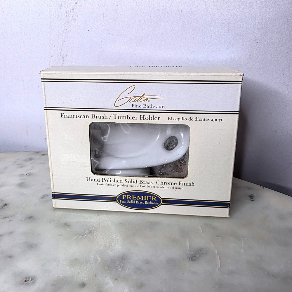 Gatco Franciscan Solid Brass Chrome Brush Tumbler Holder 5289 Vtg New Ceramic